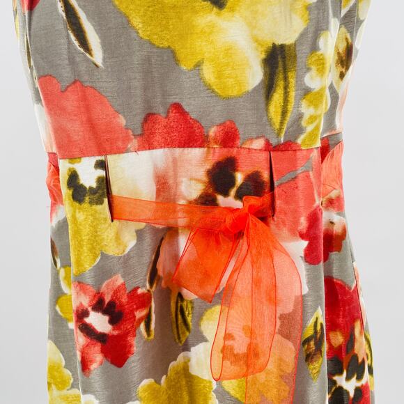 Perceptions New York Coral Gray Floral Sleeveless Ribbon Belt A-Line Dress 8 - Picture 4 of 10